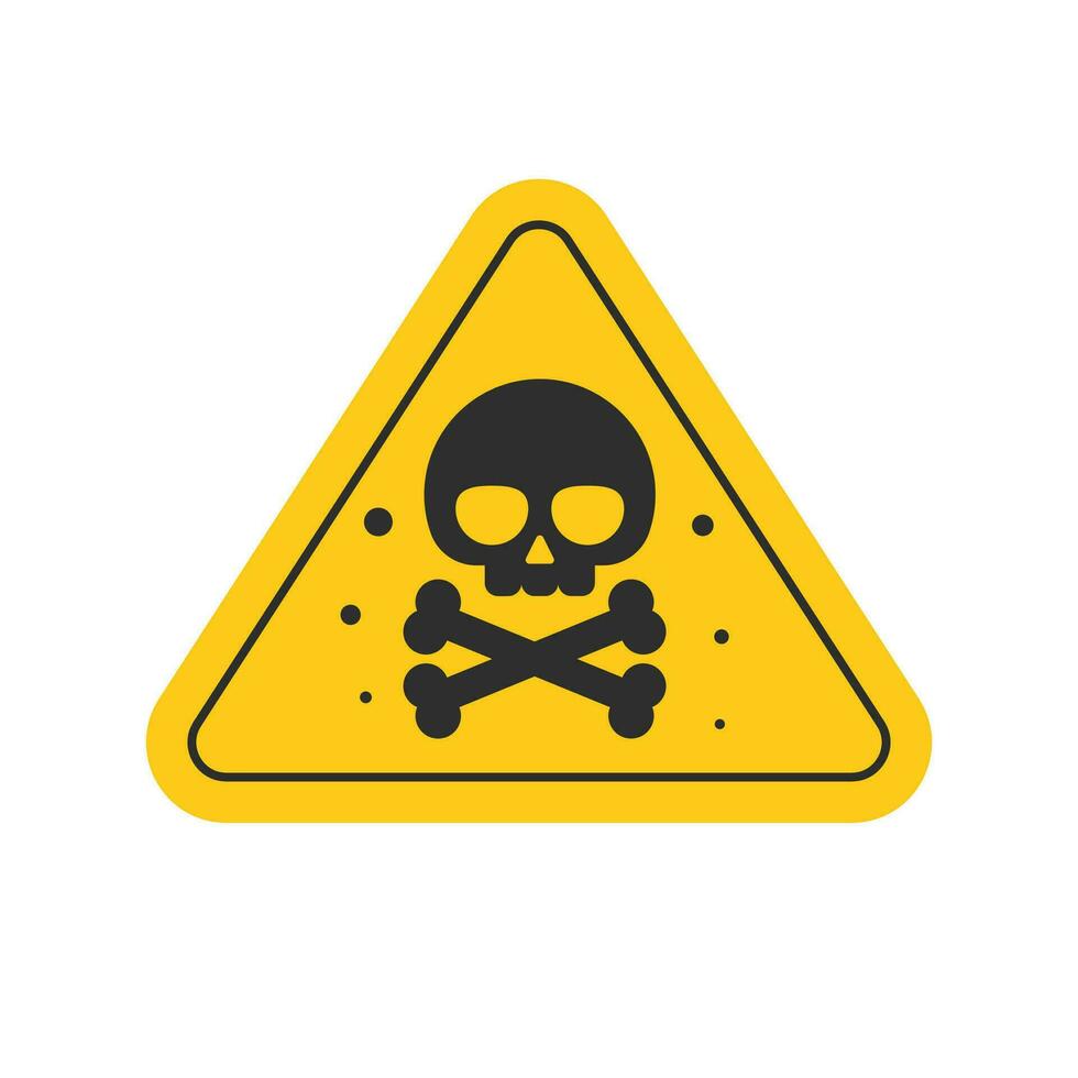 Toxic hazard risk sign or chemical danger triangle sticker vector flat cartoon illustration, blank skull in yellow background pictogram as warning or caution icon modern design isolated image