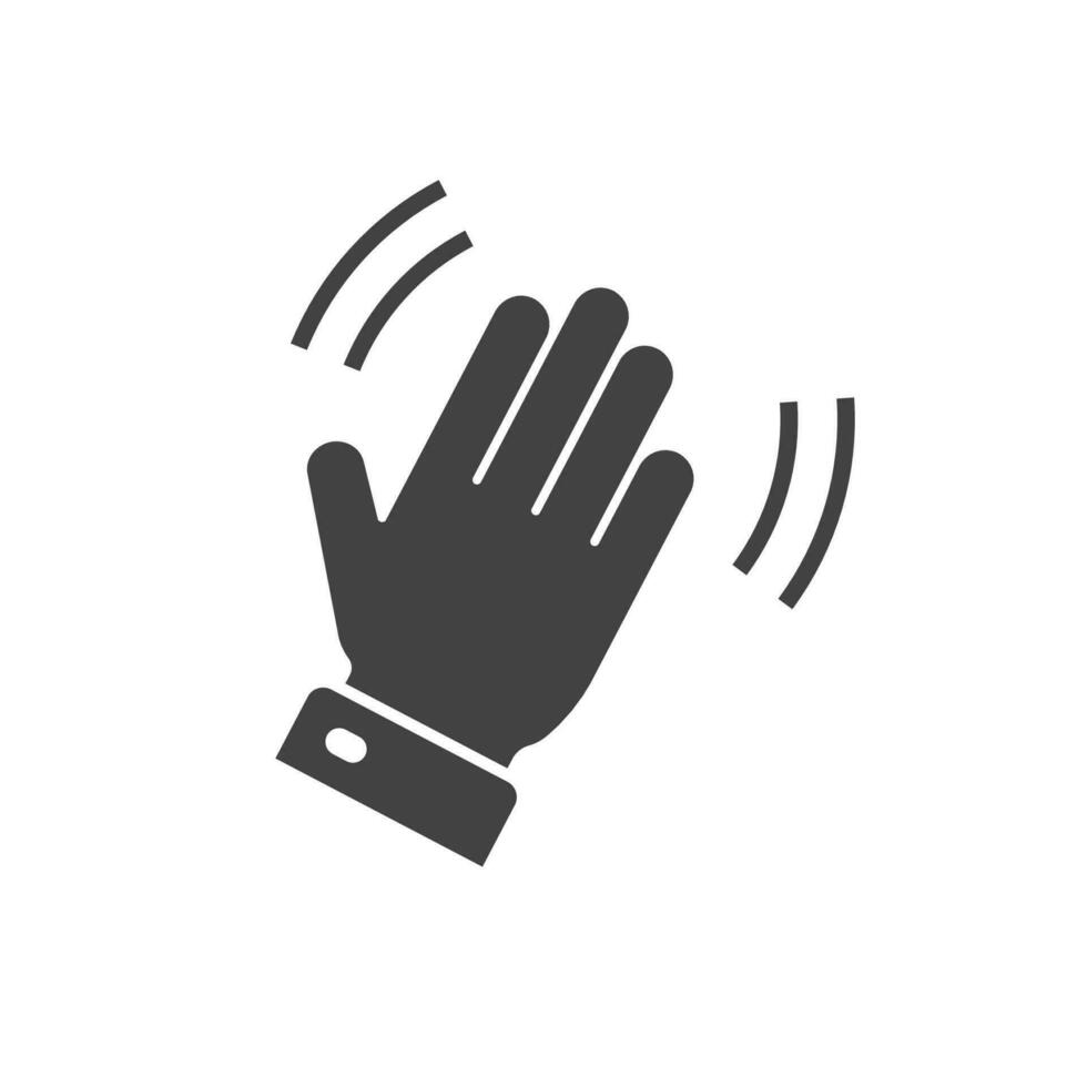 Hello hi hand icon or bye waving gesture palm symbol for emoji or emoticon vector flat cartoon blank and white pictogram, goodbye or welcome hey web icon for chat isolated modern design image