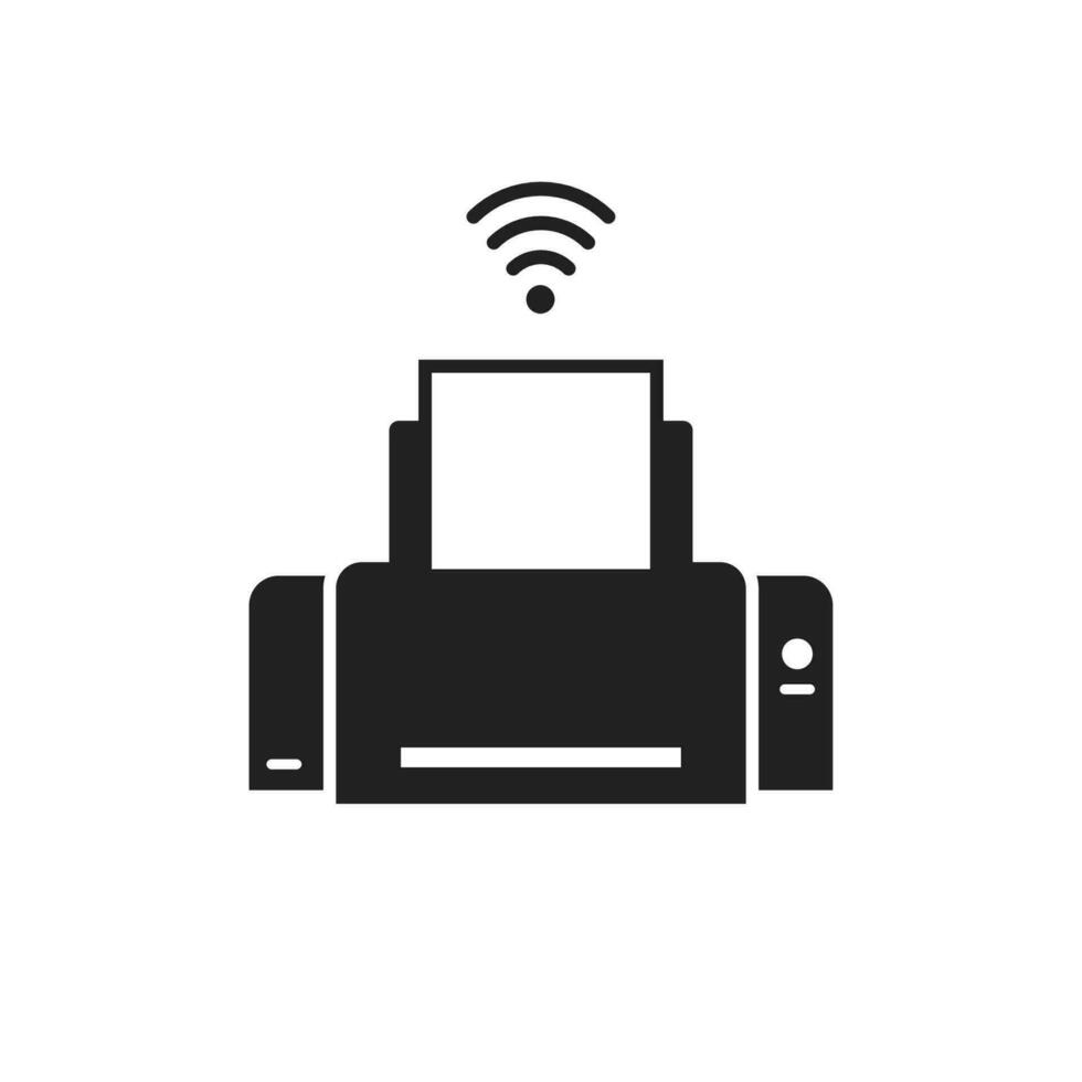 Printer wireless vector icon blank and white or fax printing paper doc pictogram monochrome symbol isolated on white sign image