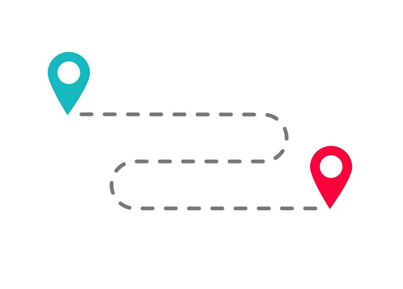 Travel location position or direction route with pin map pointer as navigational path or way guide vector flat cartoon illustration, idea of road trip or gps distance modern simple design image