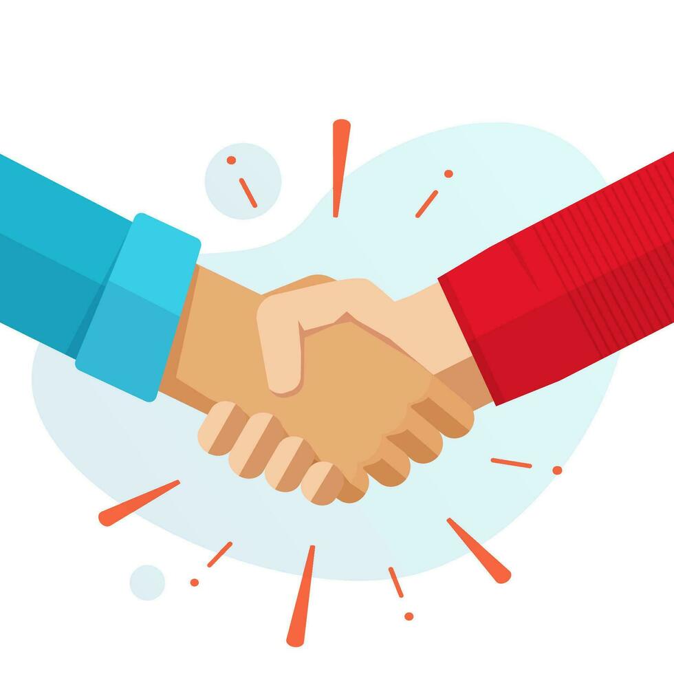 Hand shake hands or handshake vector flat cartoon illustration isolated, concept of success partnership friendship deal or welcome agreement gesture modern design image