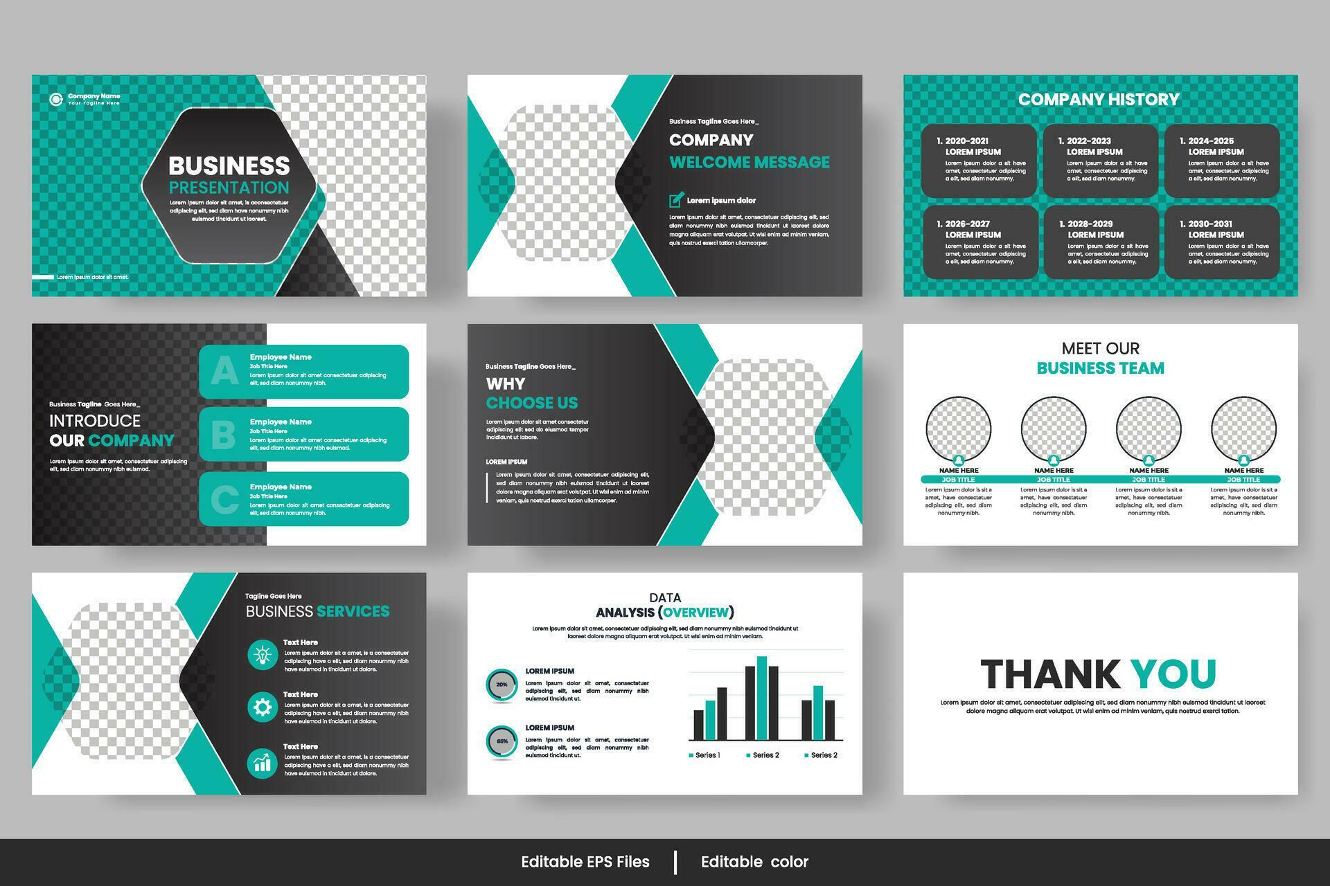 Vector business presentation slides template green color design ...