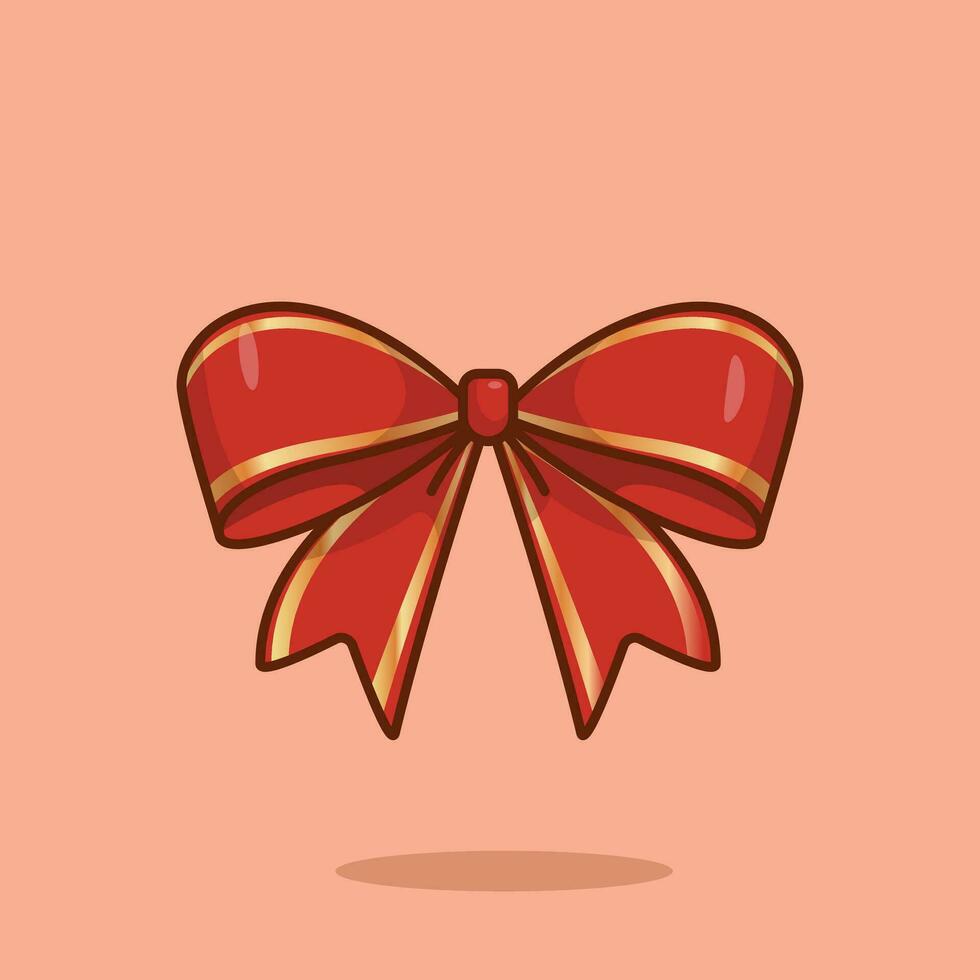 Christmas red gold ribbon bow cartoon vector illustration crhistmas stuff concept icon isolated