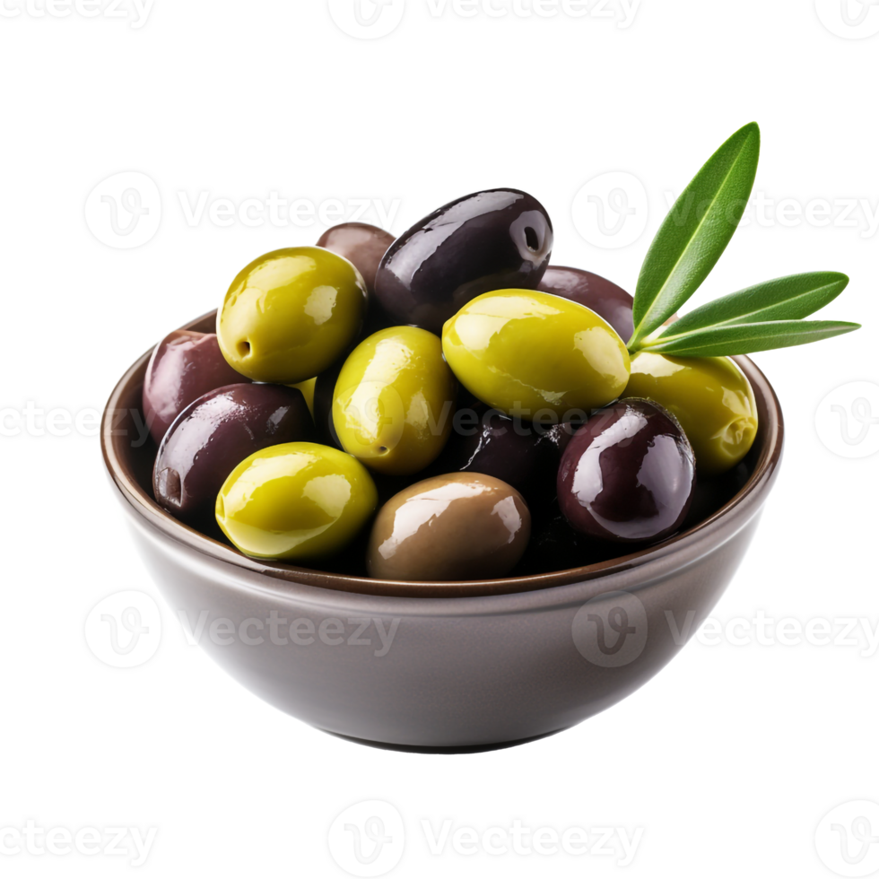 AI generated fresh olive with leaves in the bowl png