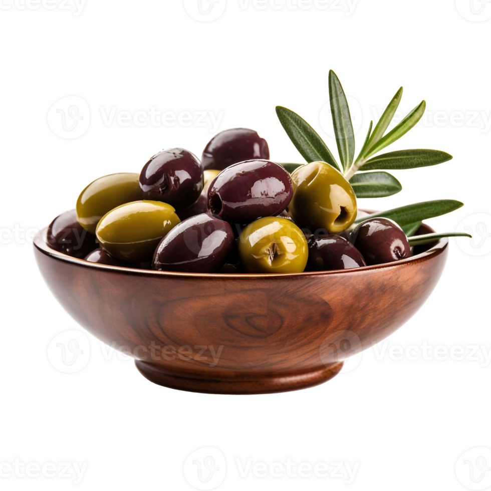 AI generated fresh olive with leaves in the bowl png