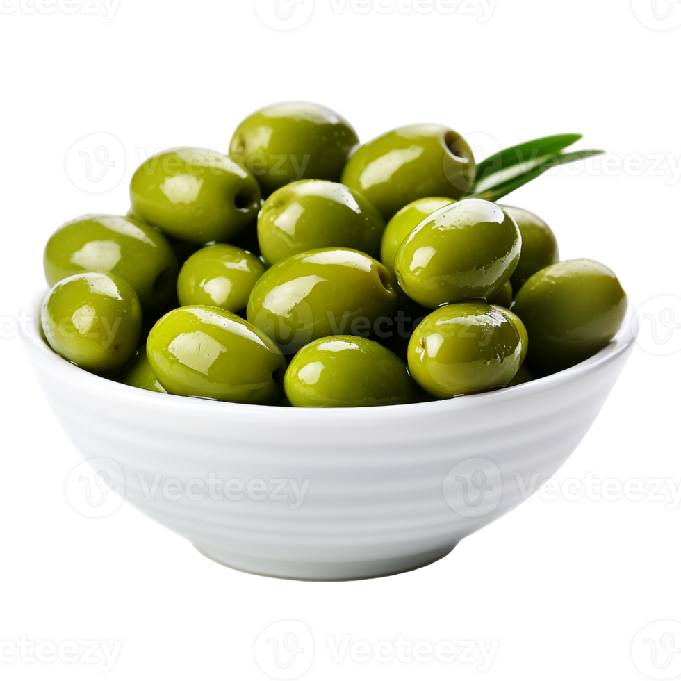 AI generated fresh olive with leaves in the bowl png