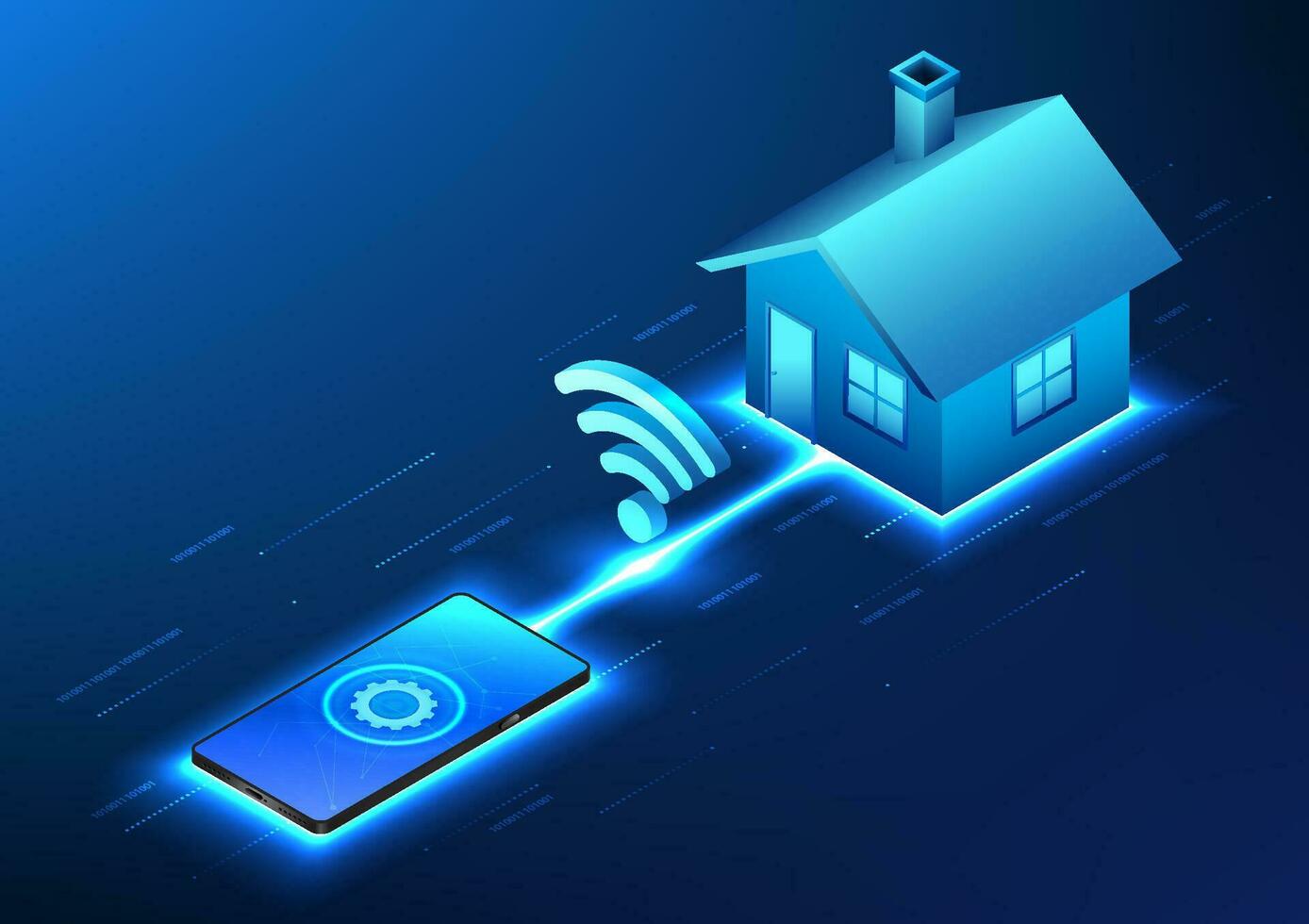 teléfono inteligente tecnología conectado el casa con Wifi espectáculo el utilizar de móvil dispositivos en conjunción con el electrónico sistemas en el hogar mediante el nube y Internet sistemas vector ilustración