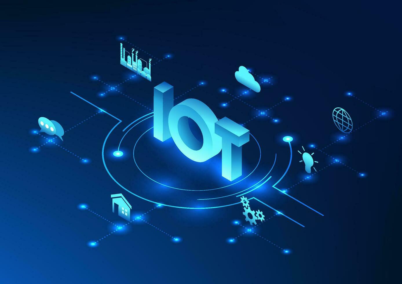 Internet de cosas tecnología iot metido en conectado tecnología circulo el directo conexión de electrónico dispositivos cortes apagado el Internet señal. isométrica imagen vector ilustración