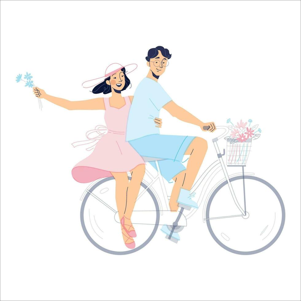 ilustración de un Pareja montando un bicicleta vector