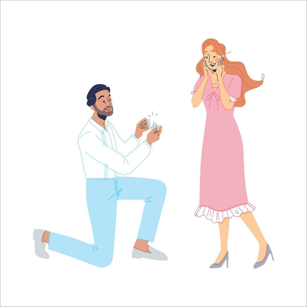 Vector illustration of a man giving flowers to a woman