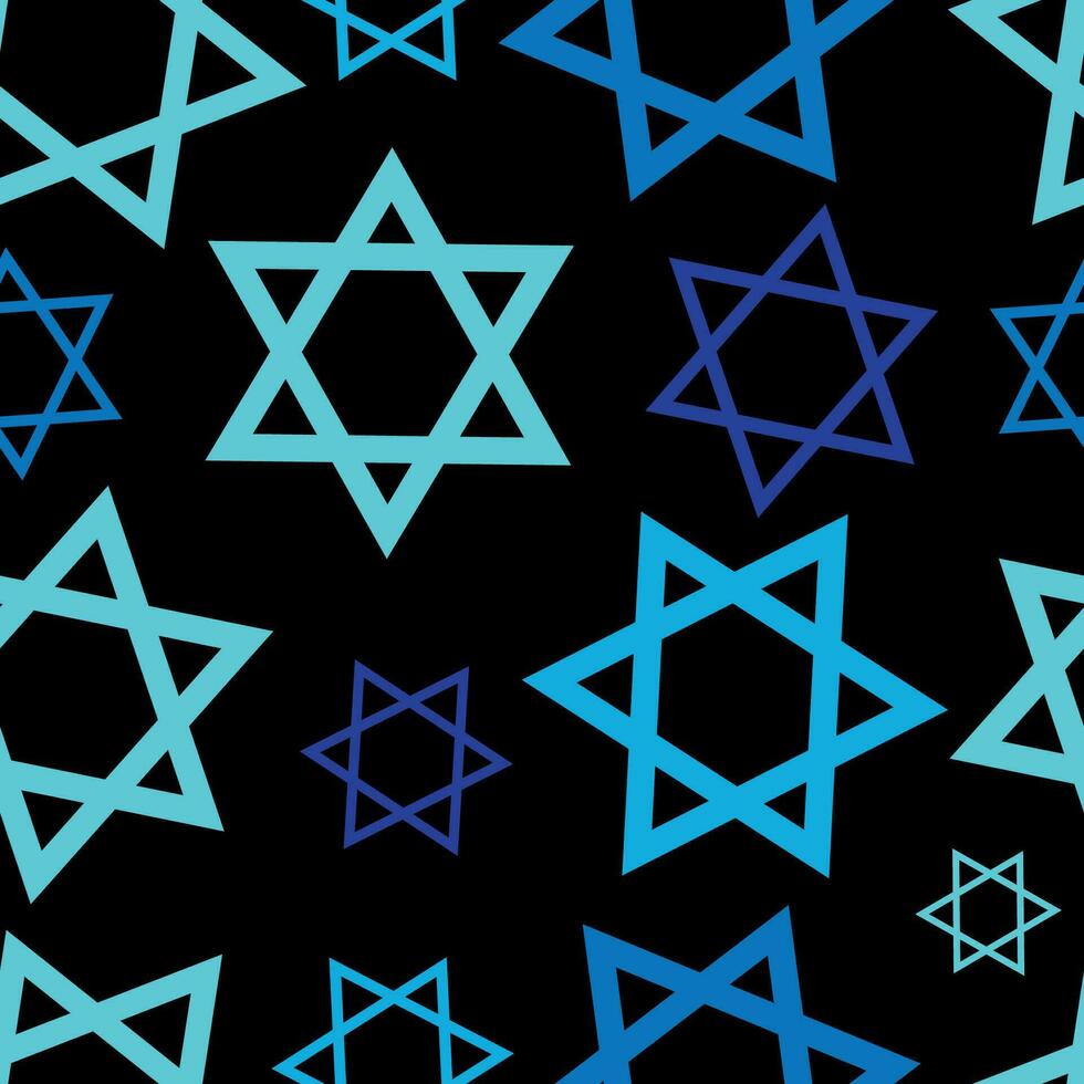 Israel Magen David star seamless pattern for print, web, design decoration, card, background. Stars of David on a black background vector illustration repeating pattern