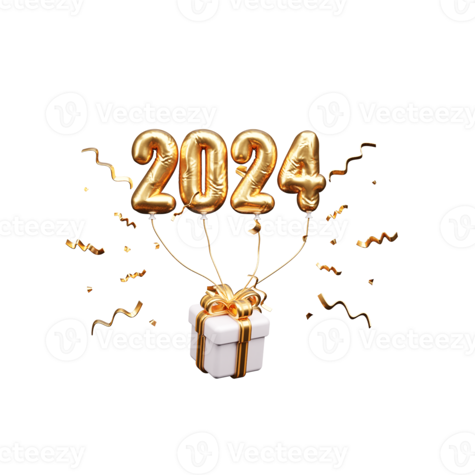 Happy New Year 2024 Celebration 3D Illustration or happy new year 2024