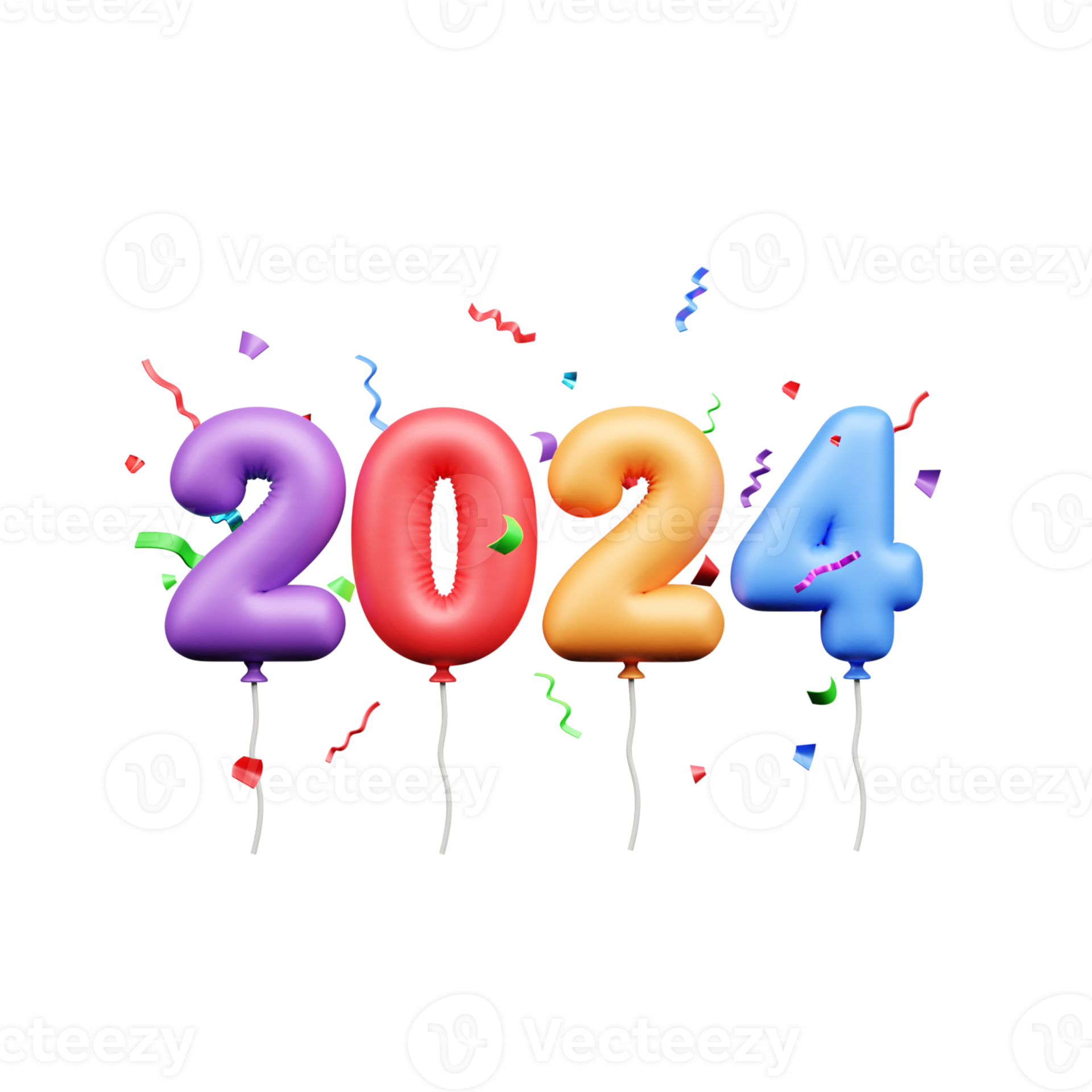 Happy New Year 2024 Celebration 3D Illustration or happy new year 2024