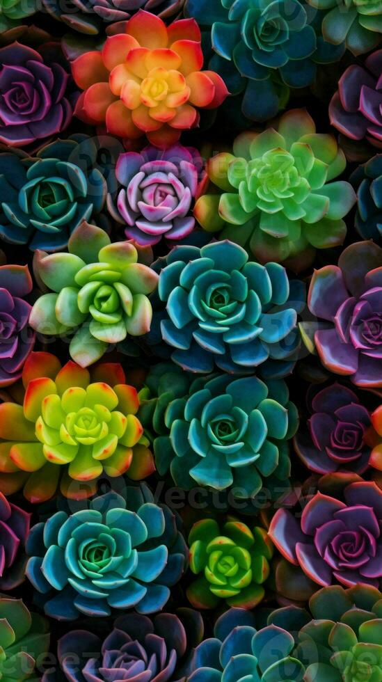 AI generated colorful succulent plants arrangement in garden photo