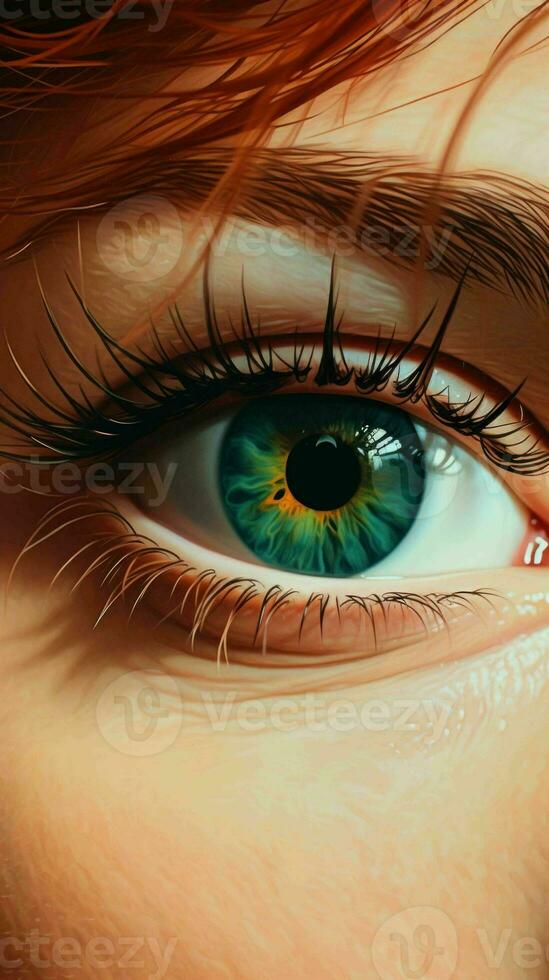 AI generated a close up of a woman's eye with a bright beautiful iris photo