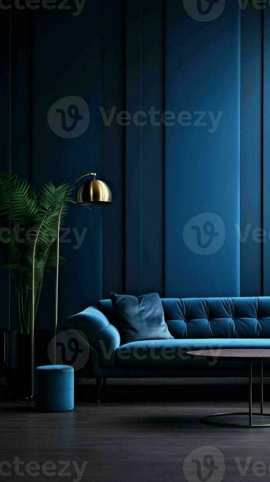 AI generated Dark blue modern style living room interior photo