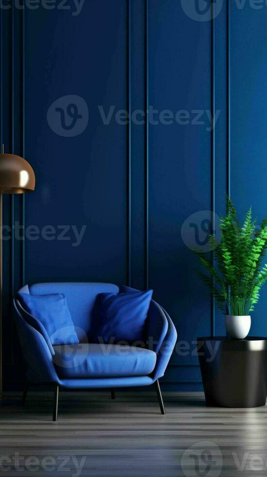 AI generated Dark blue modern style living room interior photo