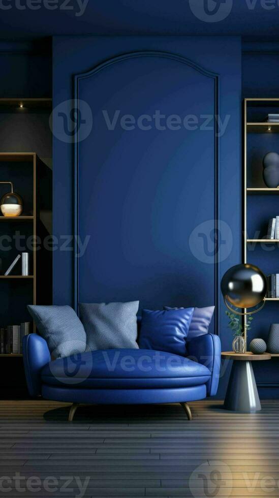 AI generated Dark blue modern style living room interior photo