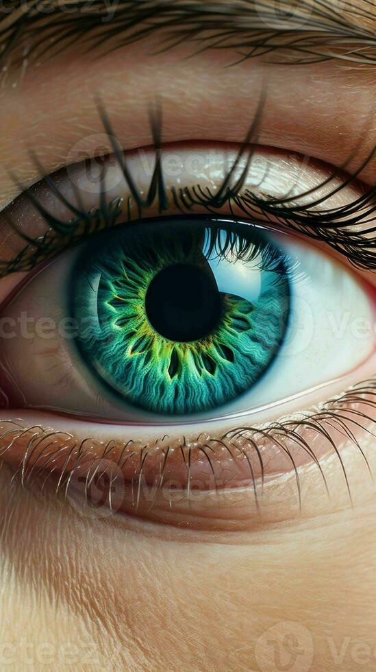 AI generated a close up of a woman's eye with a bright beautiful iris photo