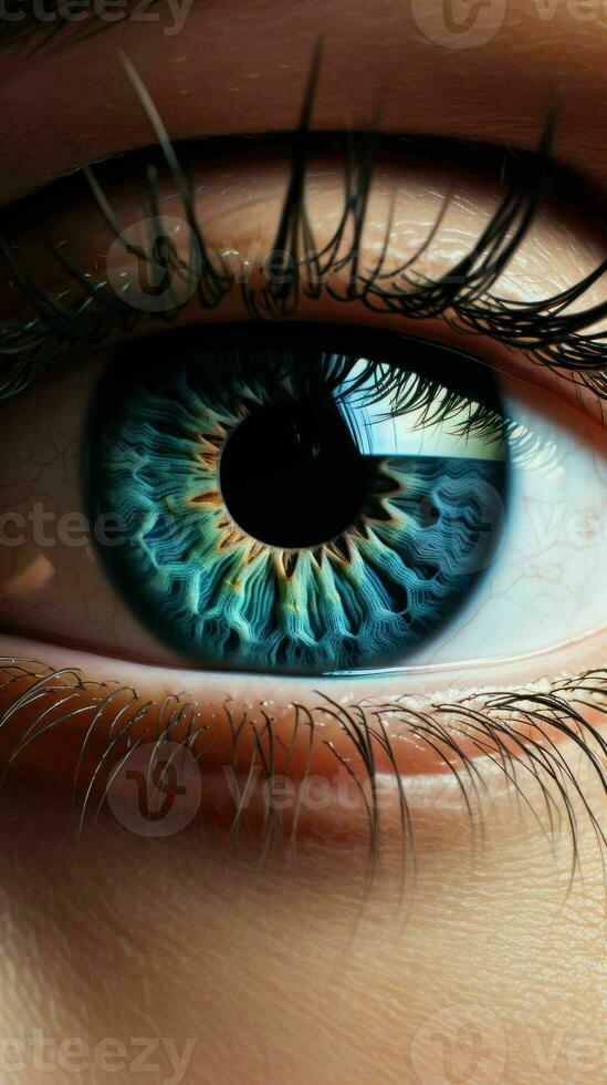 AI generated a close up of a woman's eye with a bright beautiful iris photo