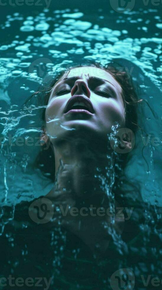 AI generated a woman with her eyes closed and water flowing around her photo