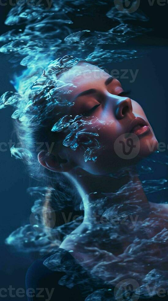 AI generated a woman with her eyes closed and water flowing around her photo