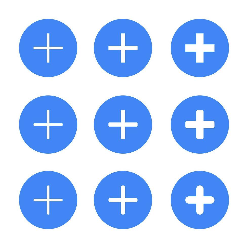Add button icon vector in blue circle. Plus sign symbol