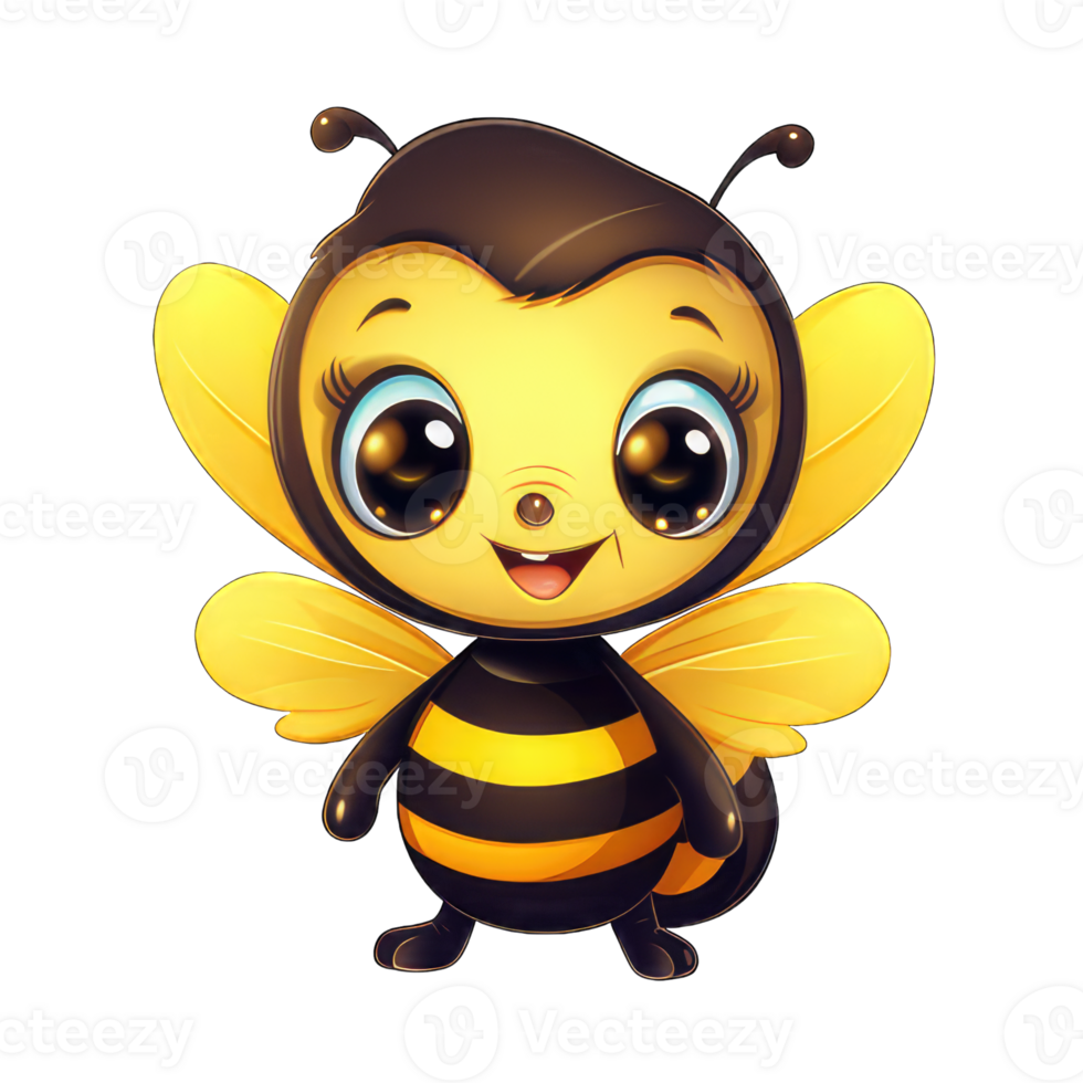 AI generated View of 3d cartoon character bee on a transparent background png