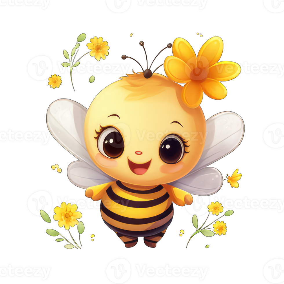 AI generated View of 3d cartoon character bee on a transparent background png