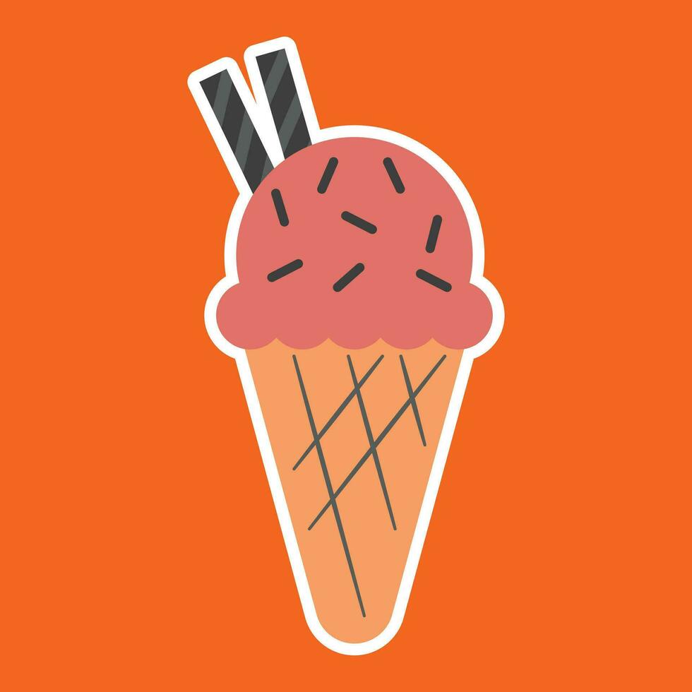 hielo crema en un gofre cono plano icono en naranja antecedentes. vector