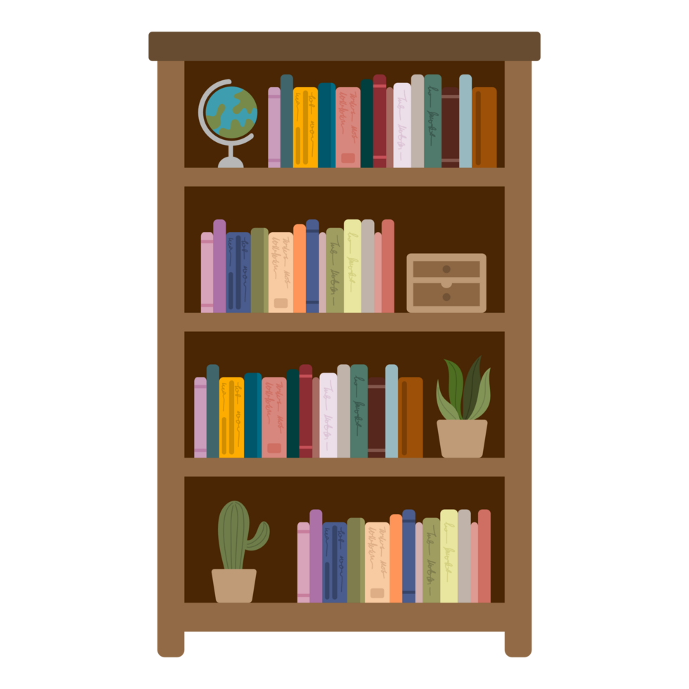 Hand drawn bookshelf clipart png