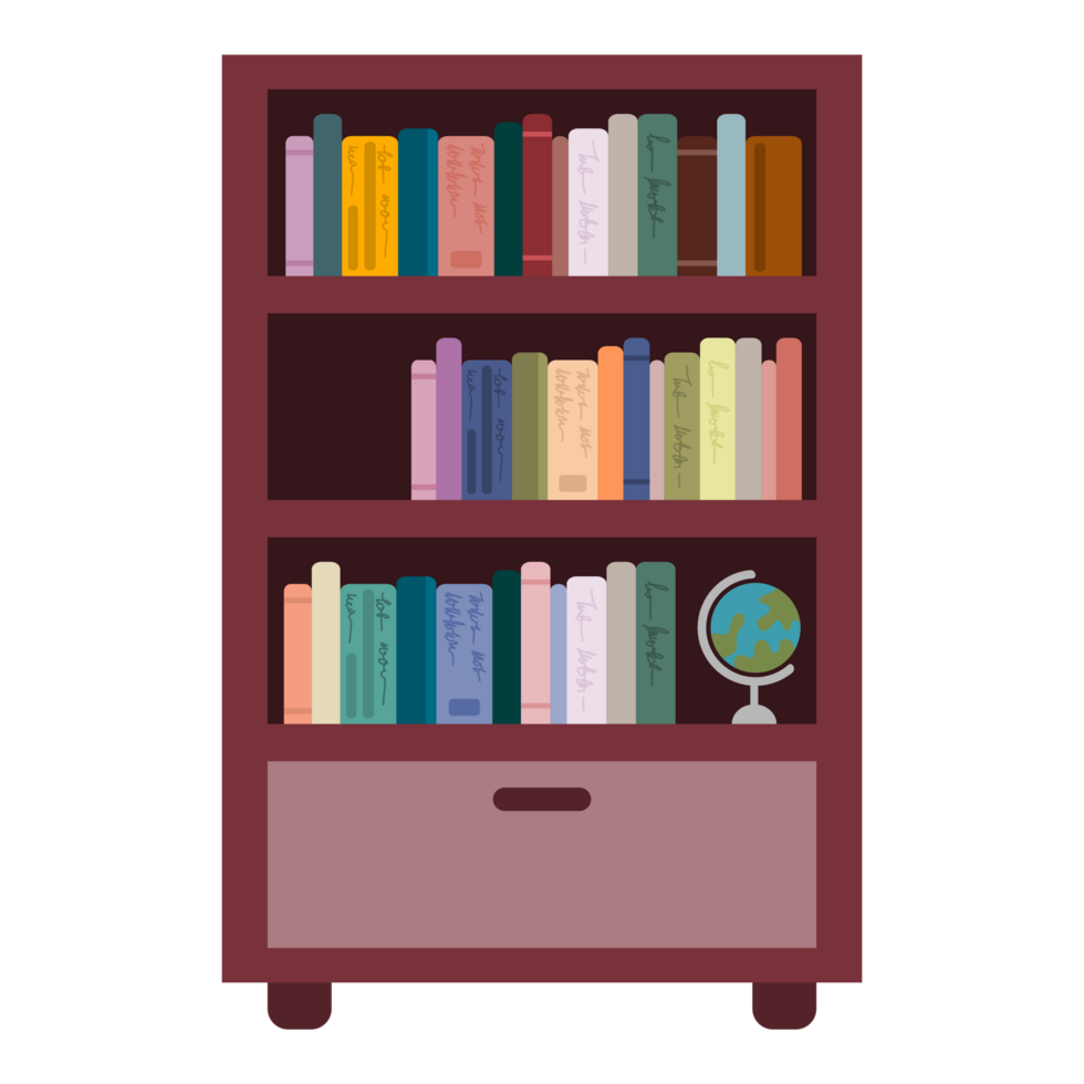 Hand drawn bookshelf clipart png