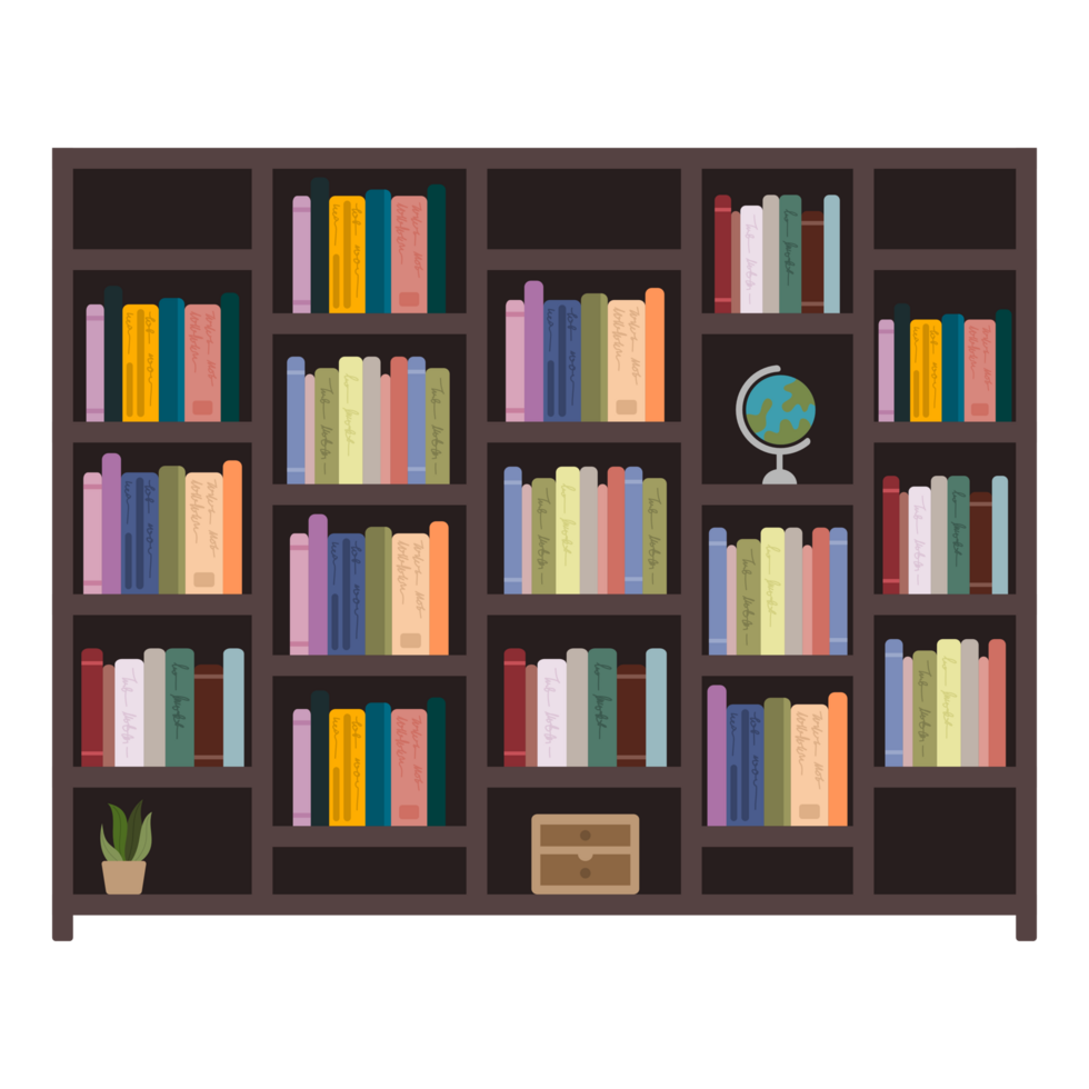 Hand drawn bookshelf clipart png