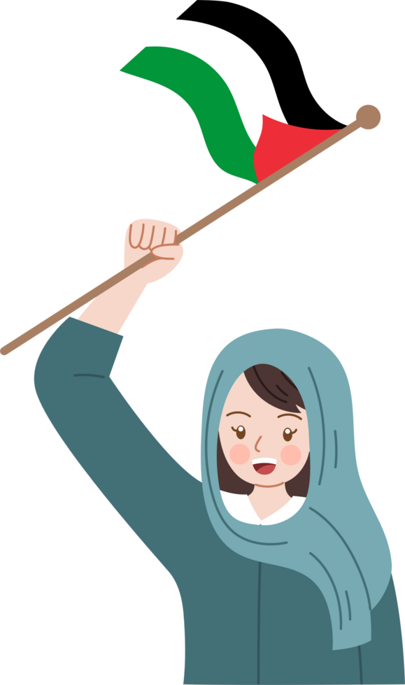 Woman holding Palestine flag png