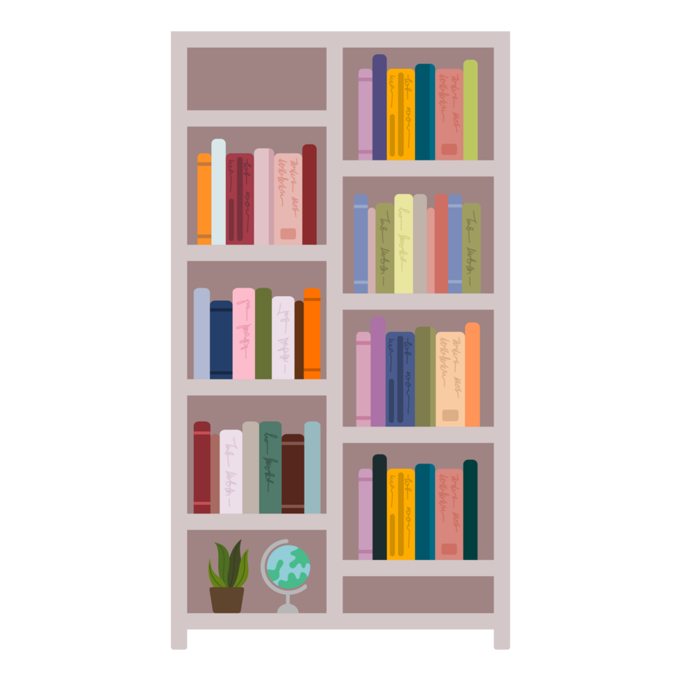 Hand drawn bookshelf clipart png