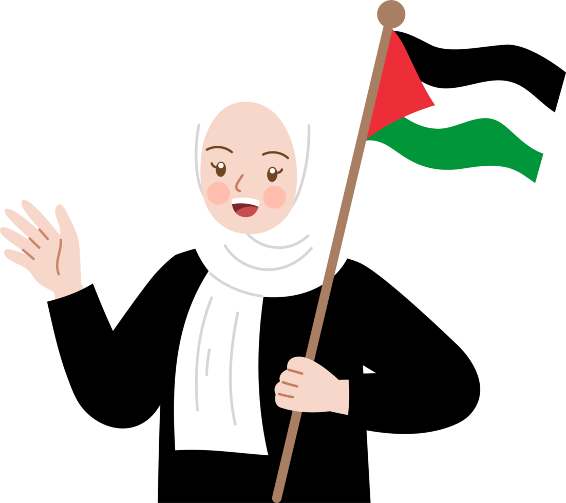 Woman holding Palestine flag png