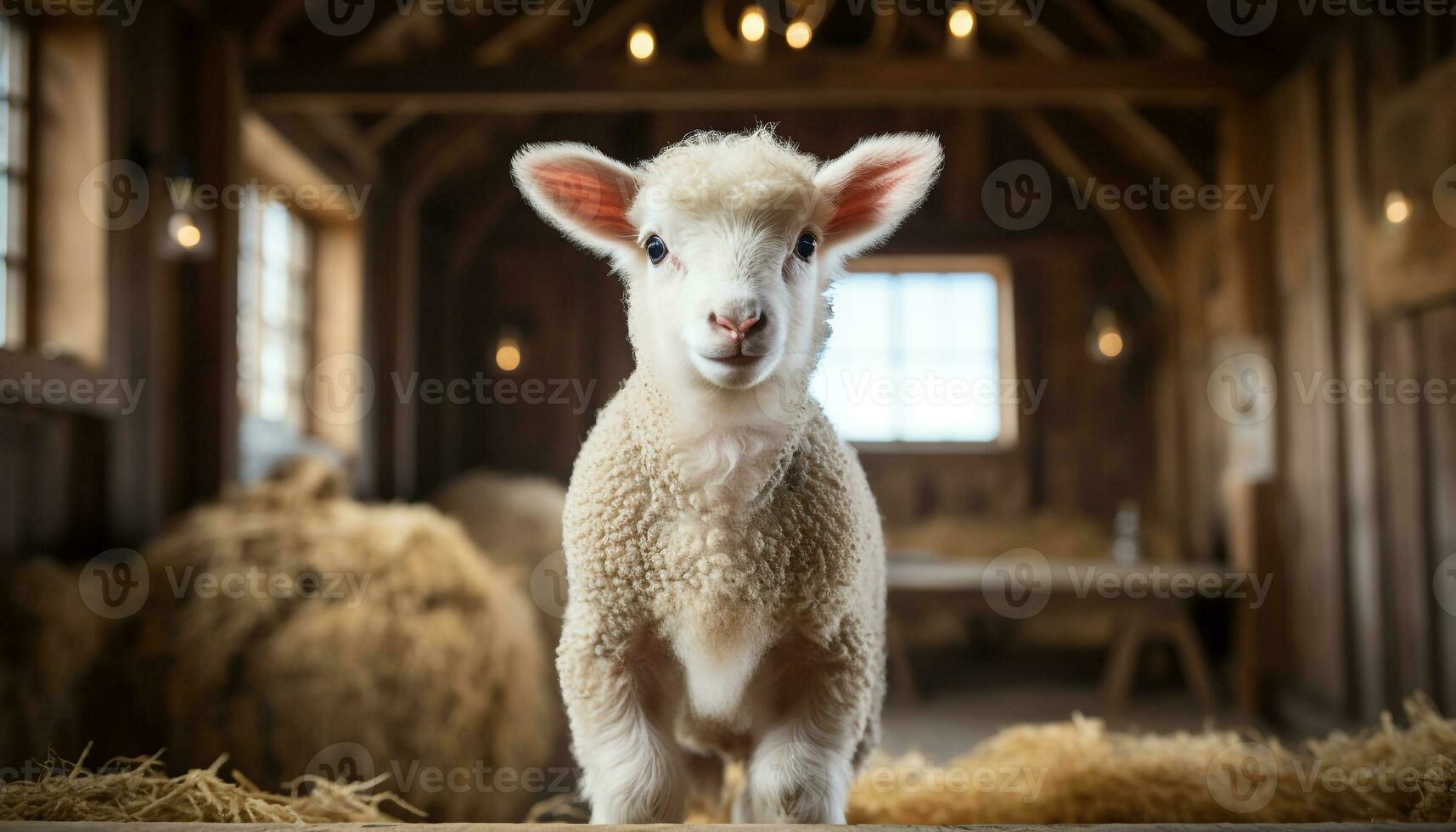 AI generated Cute alpaca grazing in meadow, staring innocently at camera generated by AI photo