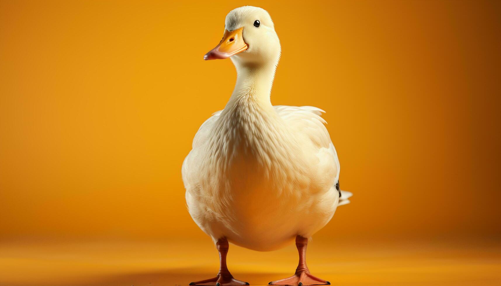 AI generated Cute duckling with fluffy feathers standing, looking at camera generated by AI photo