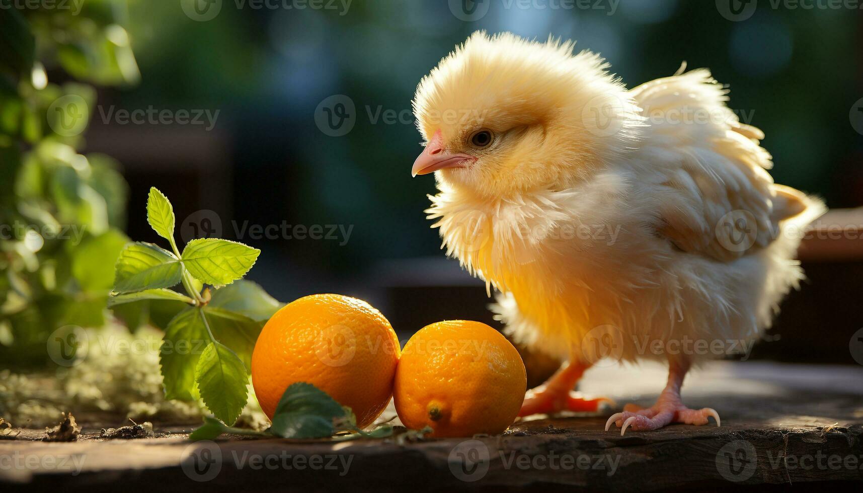 ai generado un linda gallo en un pollo cooperativa, rodeado por naturaleza generado por ai foto