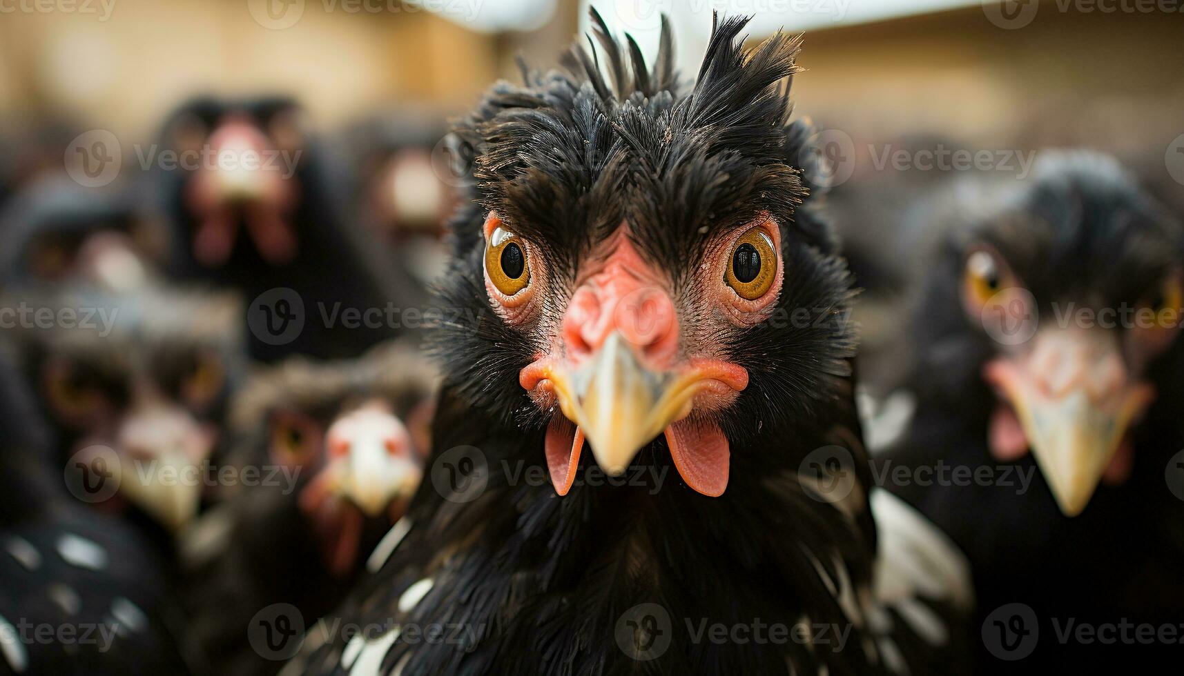 ai generado un linda gallo en un pollo cooperativa, rodeado por naturaleza generado por ai foto