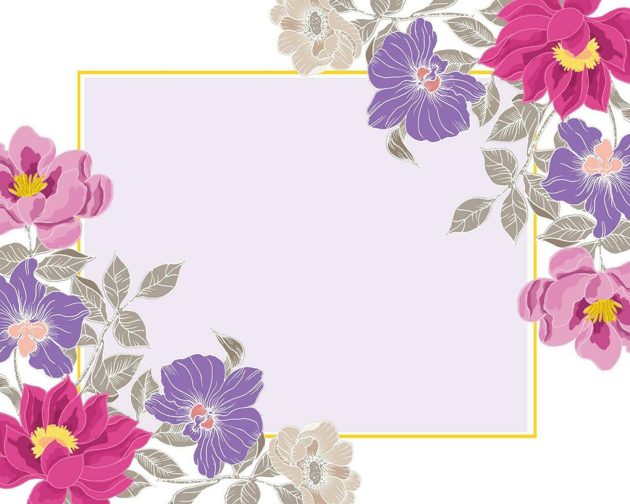 Hand Drawn Lotus and Orchid Flower Border vector