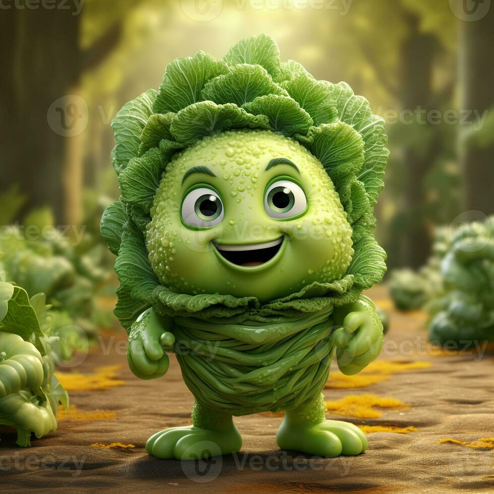 AI generated 3d cartoon cabbage vegetable photo