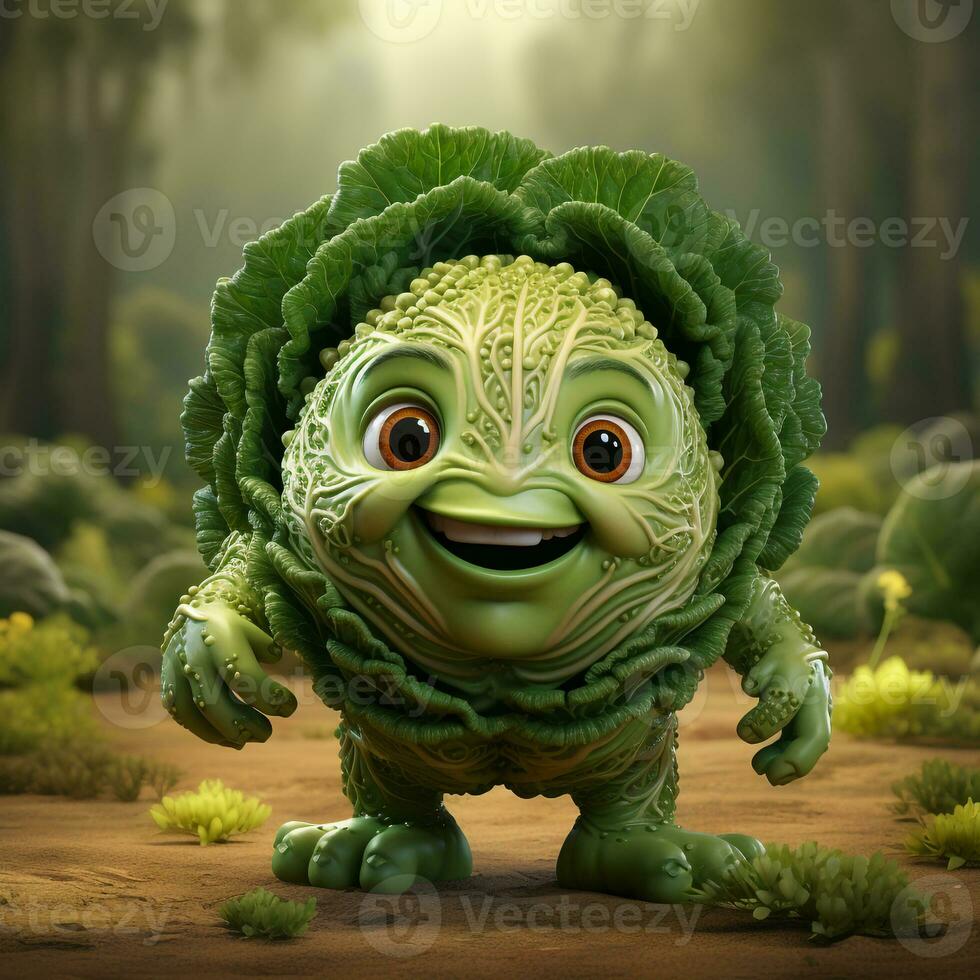 AI generated 3d cartoon cabbage vegetable photo