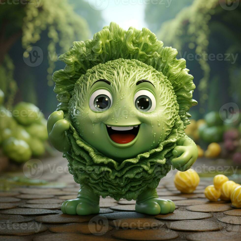 AI generated 3d cartoon cabbage vegetable photo