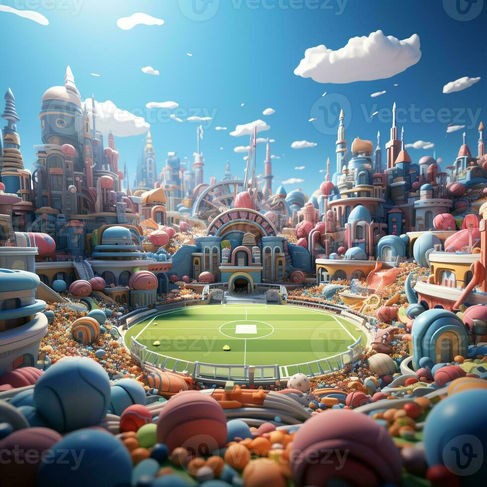 AI generated 3d cartoon football field photo