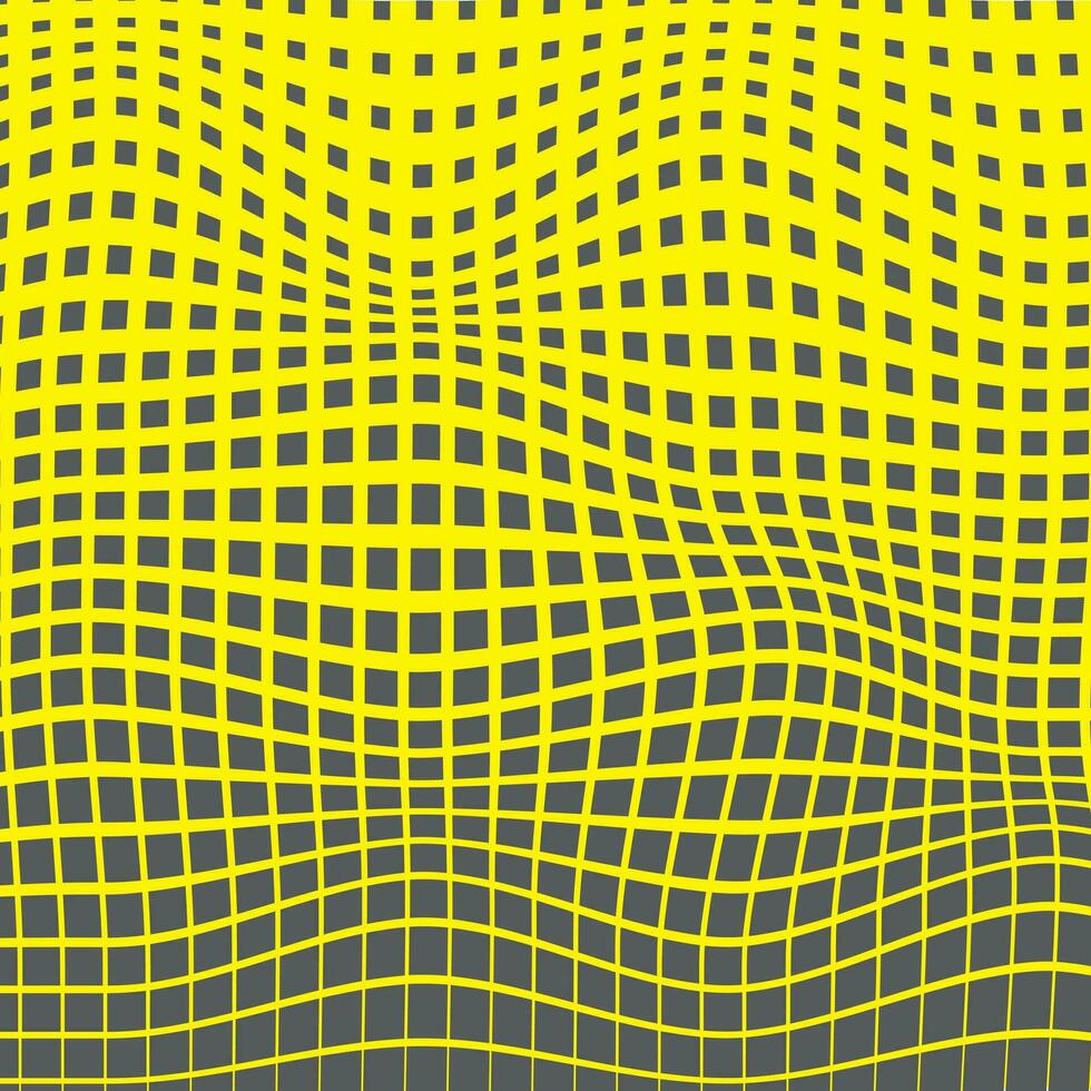 simple abstract vector grey ash color small square check wave distort pattern art on yellow color background