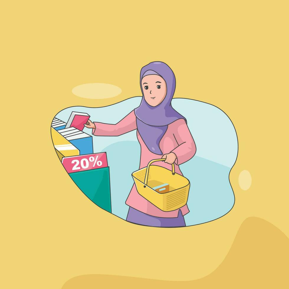 muslim girl in book store vector