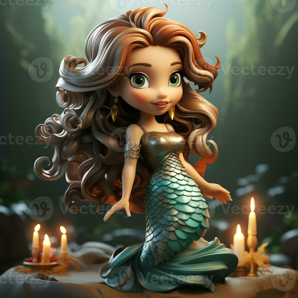 AI generated 3D cartoon mermaid photo