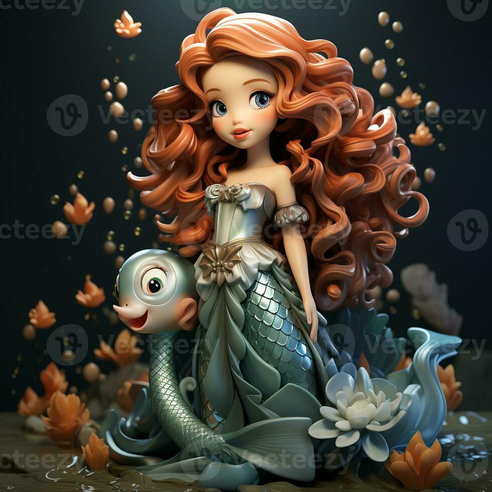 AI generated 3D cartoon mermaid photo