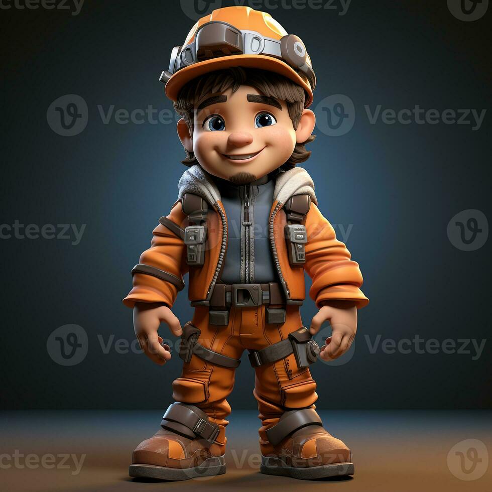 AI generated 3D cartoon of a construction worker photo